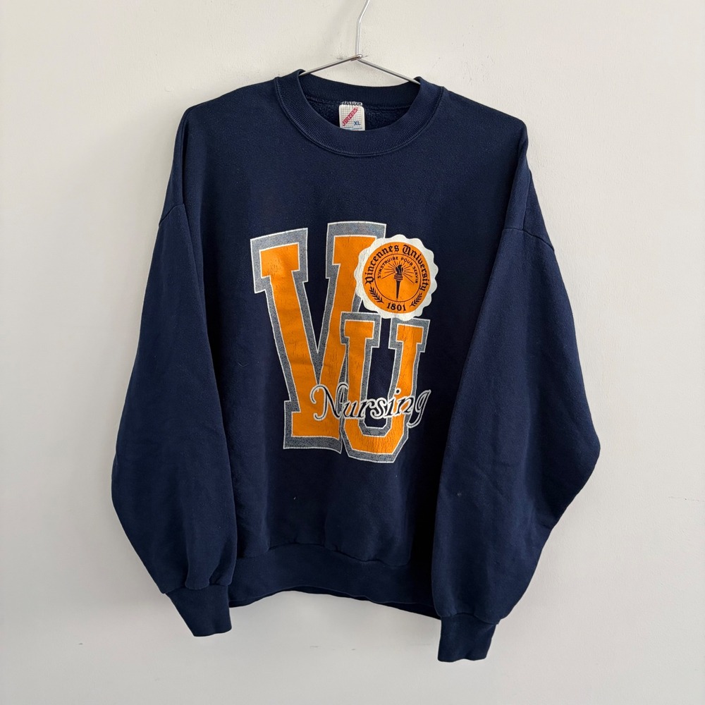 Vintage Jerzees Vincennes University Nursing Sweatshirt Blue XL Made in USA